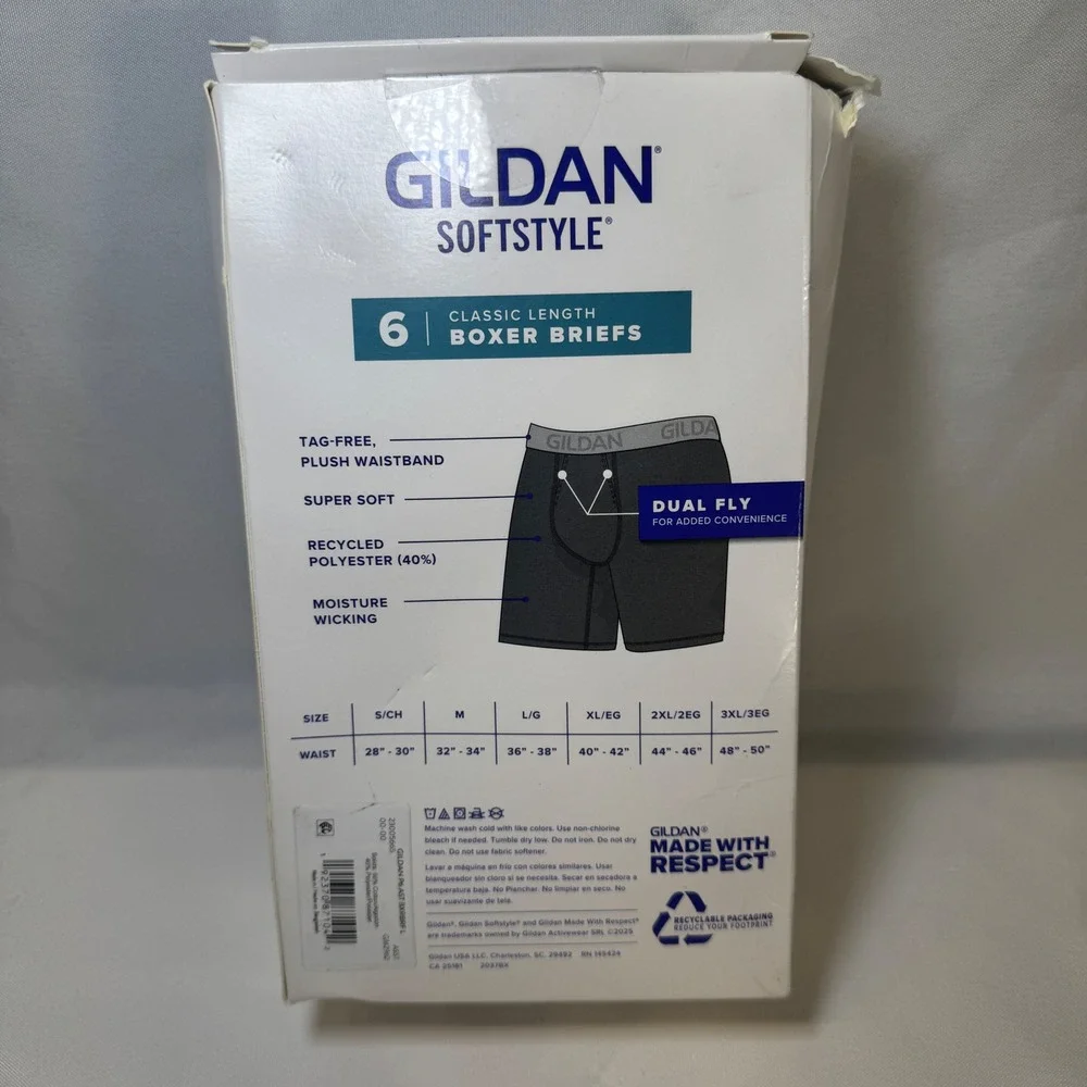 Gildan Softstyle Mens Boxer Briefs 5 Pack Classic Length Large 36-38 Assorted
